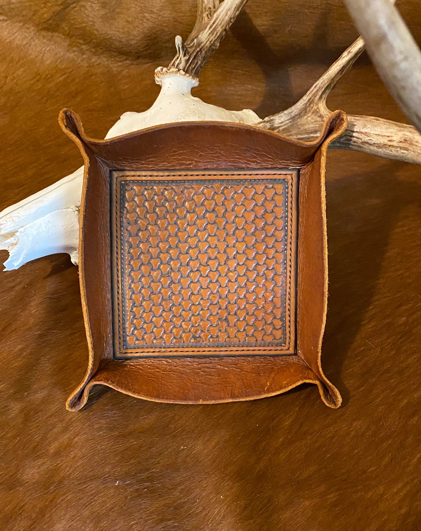 Leather Valet Tray w/ Geometric Pattern